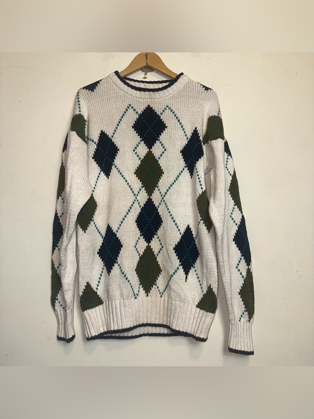 Vintage 1990s Hunting Horn Mens Size Large Argyle Pattern Knitted Jumper Preppy
